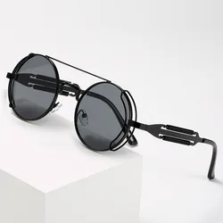 Old Metal Steampunk Flip Sunglasses Flip Men And Women Fashion Round Frames
