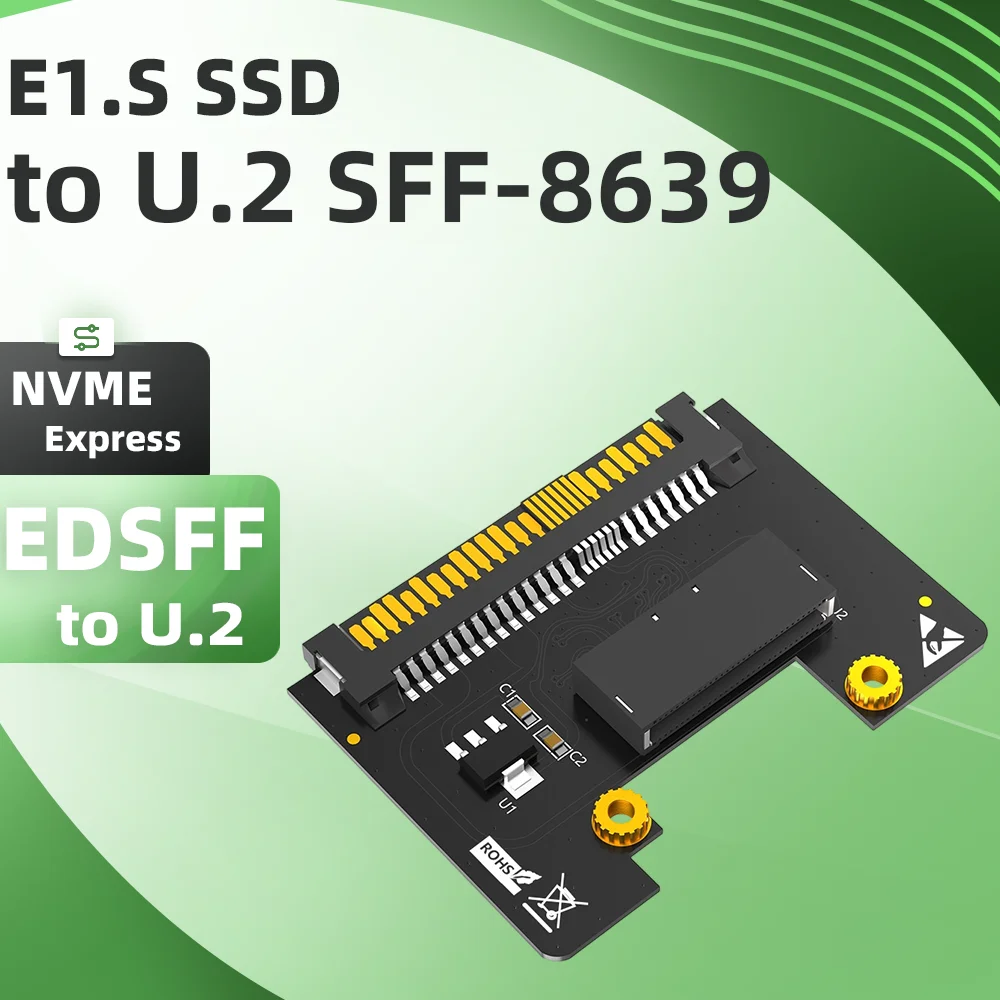 EDSFF E1.S SSD to U.2 SFF-8639 Adapter Card PCIe NVMe E1.S to U2 SFF8639 Converter Riser Card for Server Data Storage Expansion