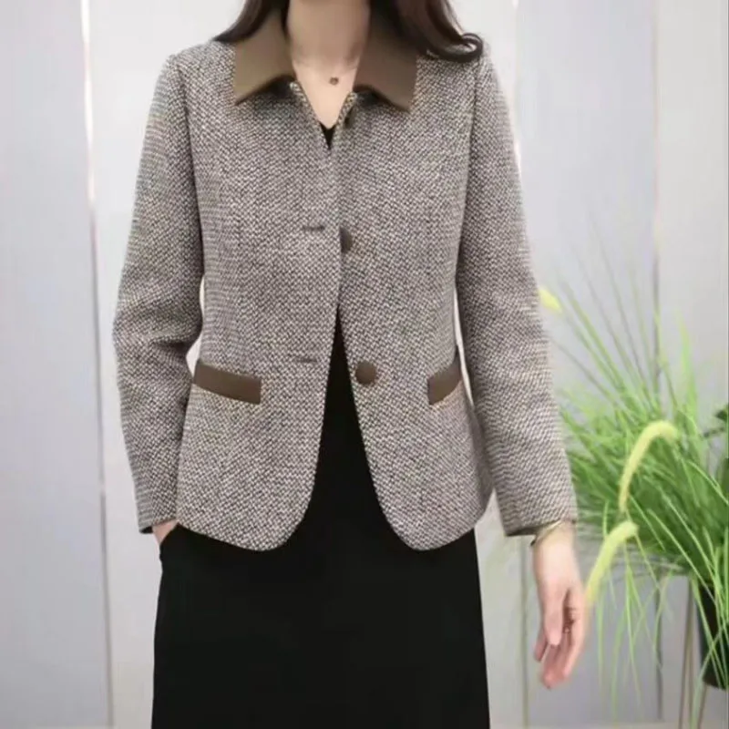 Middle-aged Blazer Jacket Women Spring New Long-sleeved Mom Elegant Short Top Fashion Cardigan Suit Jacket Ladies Luxury Clothin