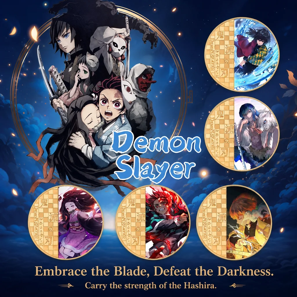 Demon Slayer Tanjiro Nezuko Giyu Tomioka Commemorative Coin Collectible Coin Anime Figure Creative Gift Merchandise for Fans