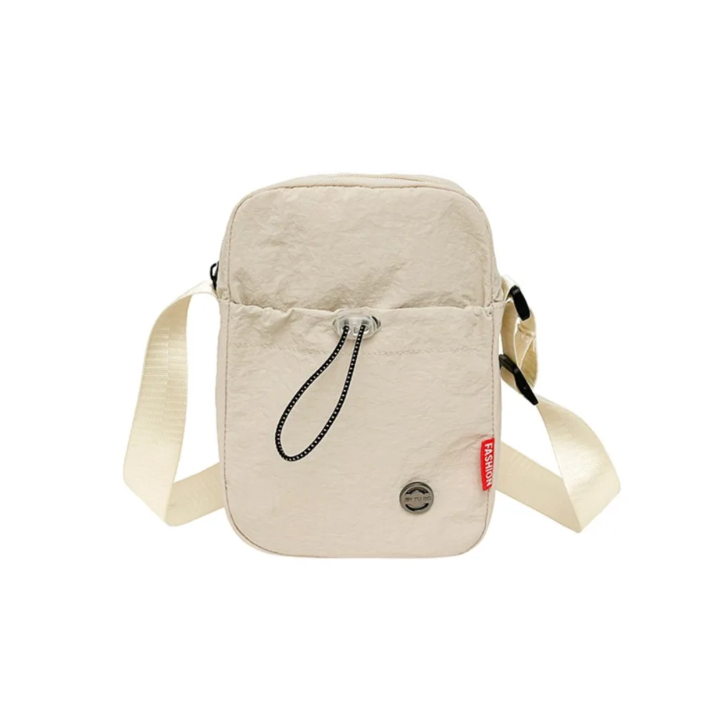 

Solid Color Drawstring Crossbody Bag Waterproof Nylon Water Bottle Carrier Bag Korean style Large Opening Nylon Shoulder Bag