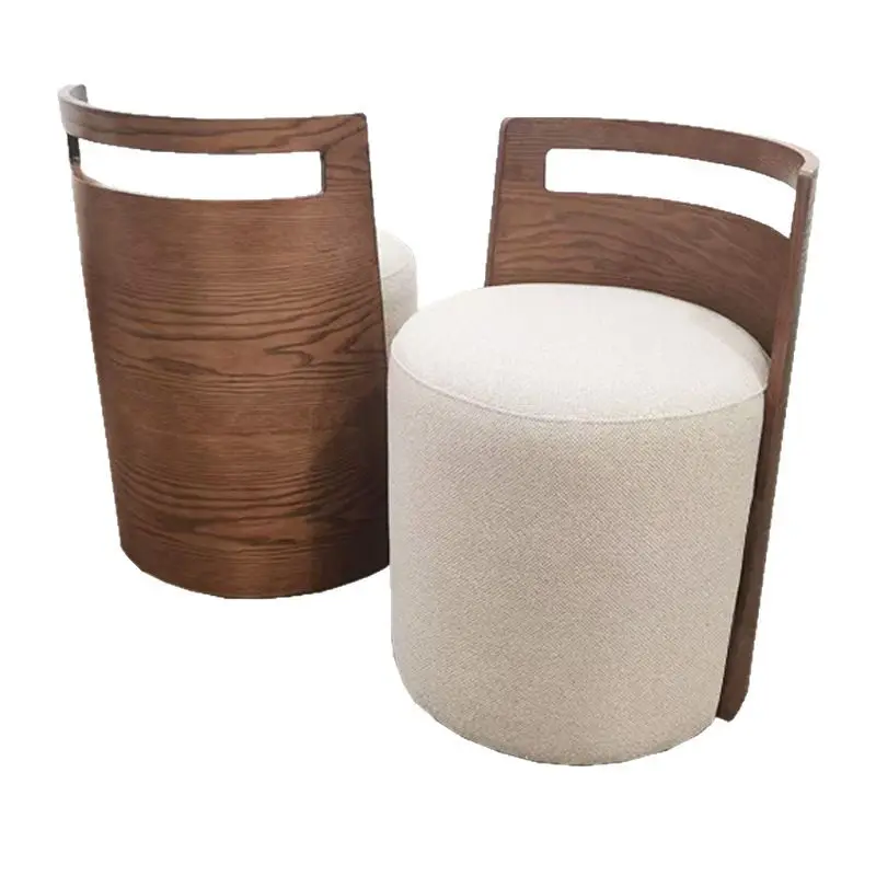 Nordic solid wood home dressing, shoe changing, low-backed stool, creative and simple walnut-colored round stool