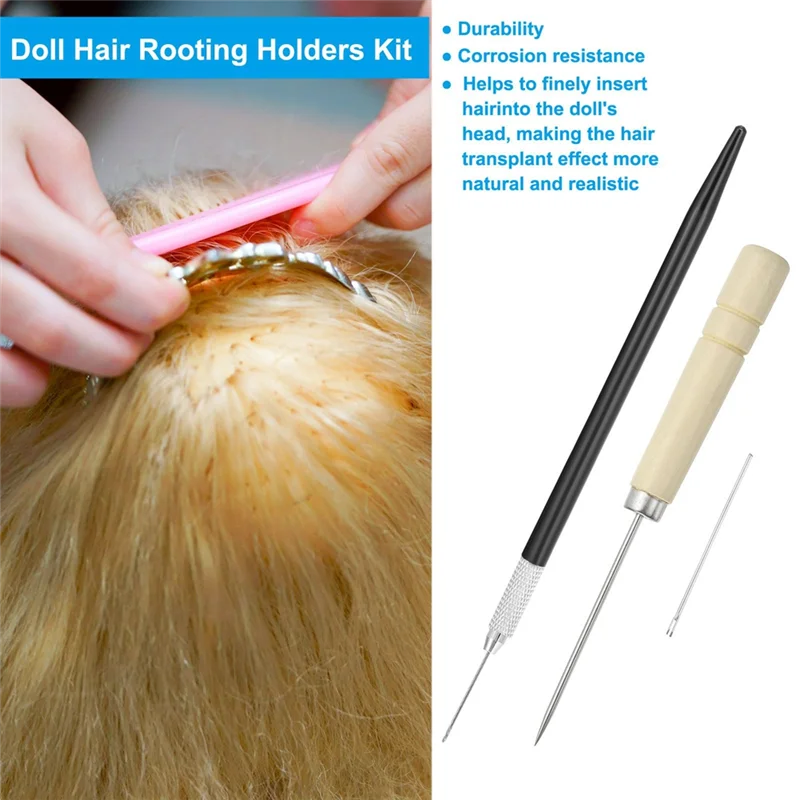Набор держателей для укоренения кукольных волос ABBK, вязальные спицы для восстановления кукольных волос 0,6 мм с деревянными шилами, крючки для вязания крючком, инструмент для кукольного парика