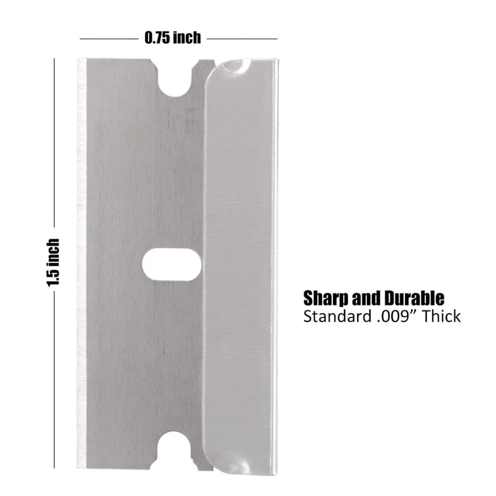 100 PCS Razor Blades Single Edge Extra Sharp Heat Treated Safety Knife Scrapers，Label cleaning razor glue remover, window glass cleaning scraper, car packaging sticker scraper