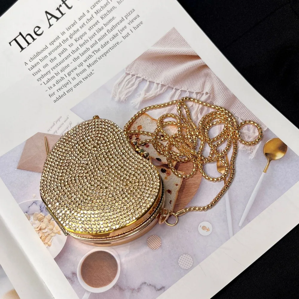 

Detachable Long Chain Rhinestone Inlay Clutch Bag Lightweight Waterproof Portable Shoulder Bag Glitter Lock Catch