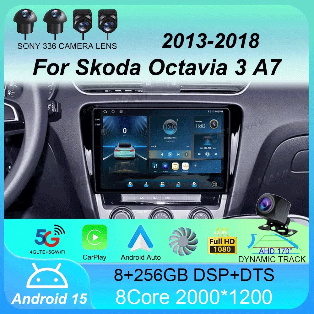 

For Skoda Octavia 3 A7 2013 - 2018 Android 15 Carplay Auto 4G+WIFI GPS Navigation Multimedia Video Player Car Radio Stereo BT