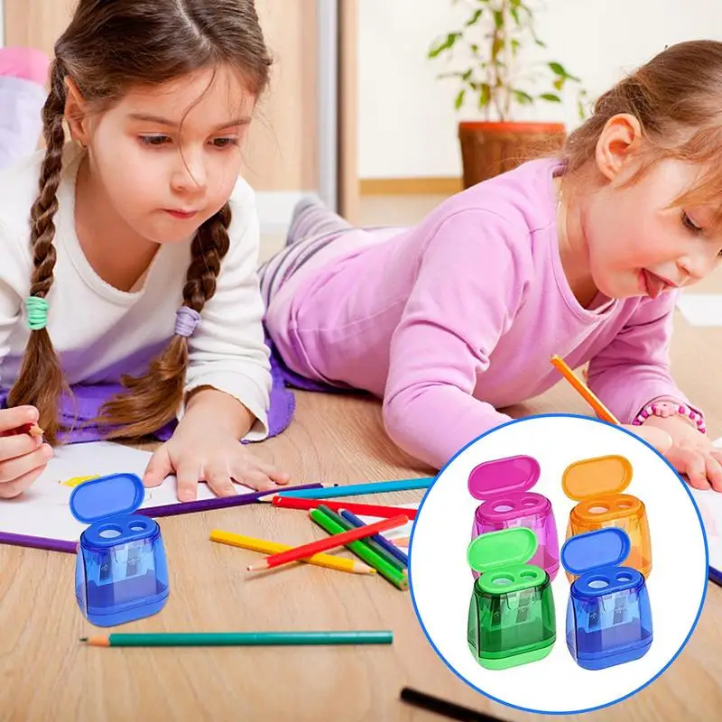 Double Hole Pencil Sharpener com tampa para crianças, prático Double Holes Sharpener, Cute Sharpeners