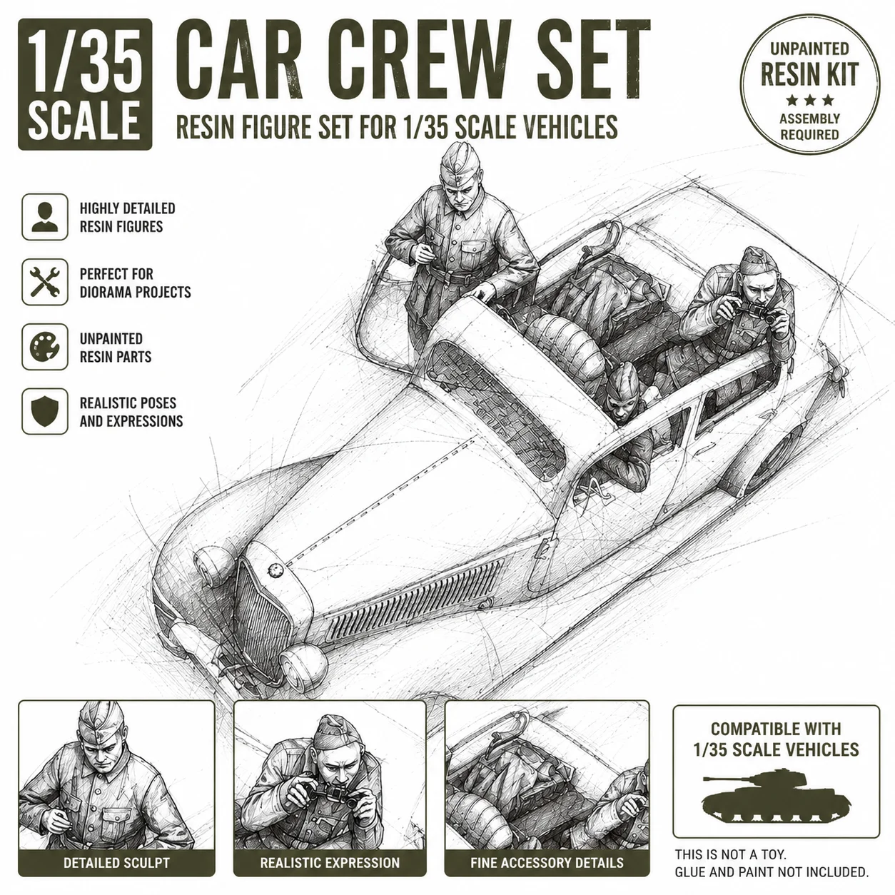 

High Quality 1:35 Cast Resin Model Commander Model Assembly Kit Unpainted
