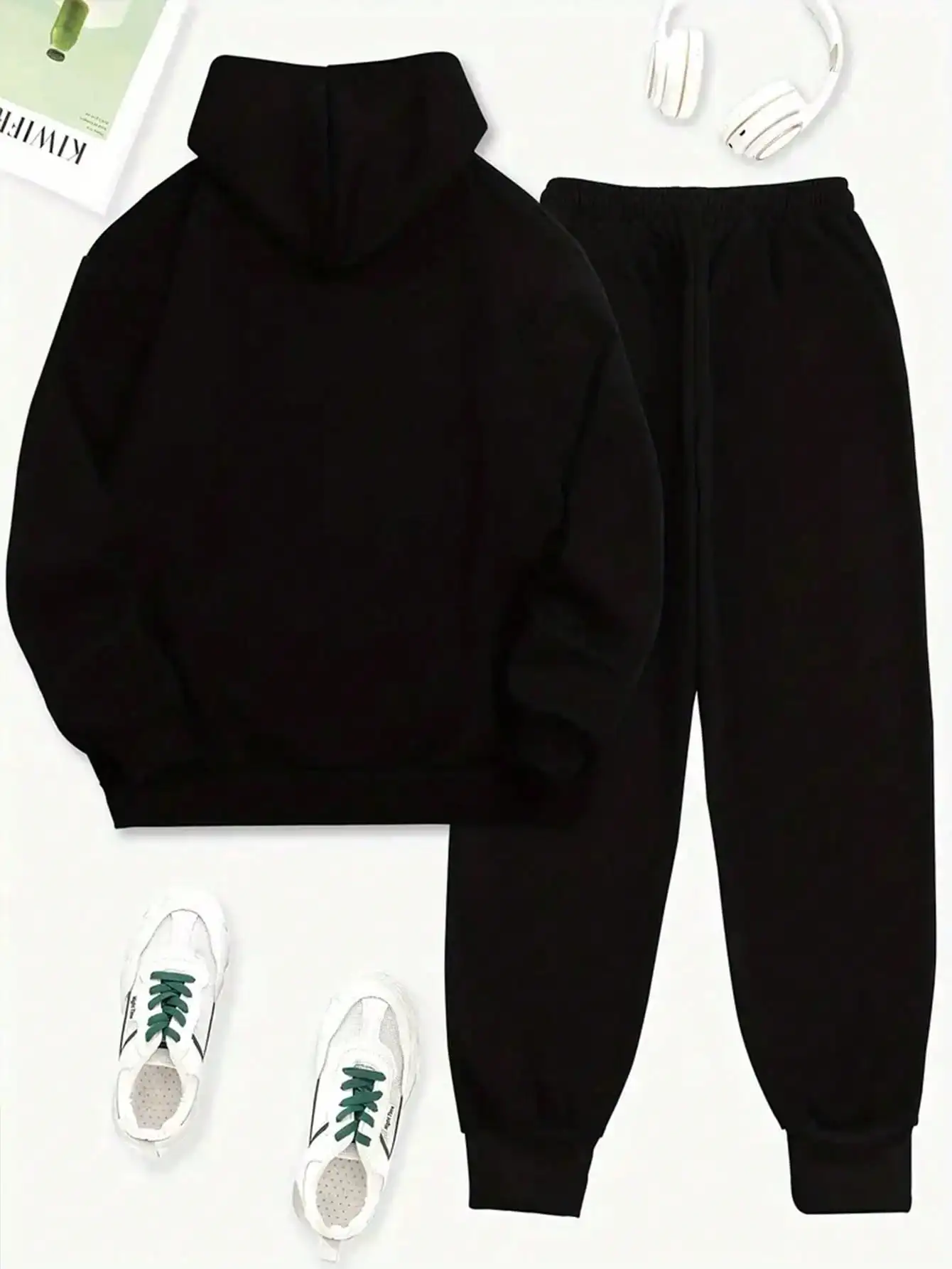 2026 Autumn New Fashion Women Knit 2Pcs Tracksuit USA Flag Printed Hooded Sweatshirt Elastic Waist Jogger Pants Sport Suit