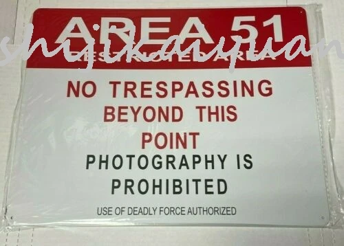 1 pack AREA 51 RESTRICTED AREA, NO TRESPASSING BEYOND THIS POINT 12 x 15 Metal Sign