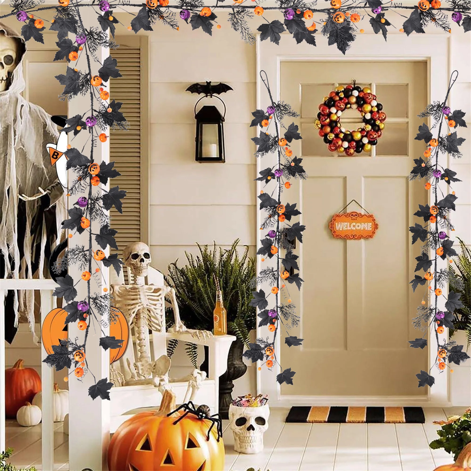 

Декоративные гирлянды из искусственных черных кленовых листьев на Хэллоуин с пластиковыми подвесными листьями виноградной лозы для внутреннего и наружного использования