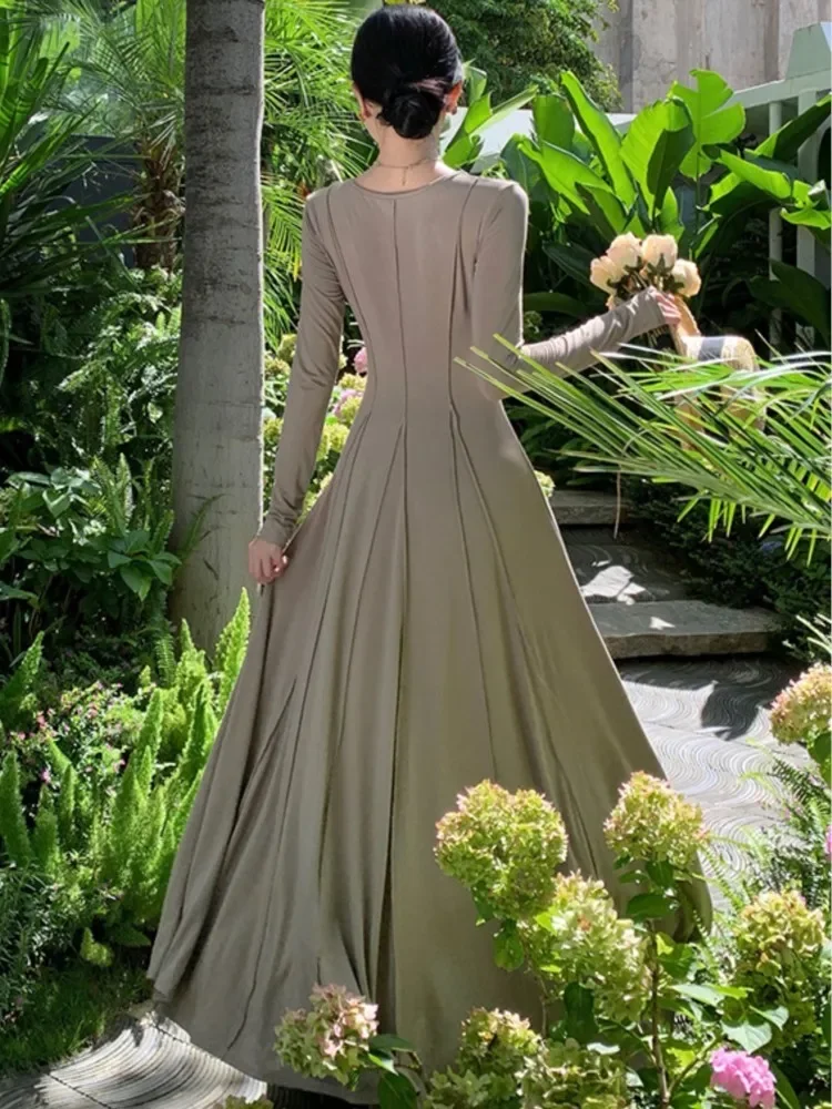 Elegant Casual ถักชุดผู้หญิงแขนยาวชุดราตรี Slim A-Line Dress One Piece Femme แฟชั่น Vestido Robe