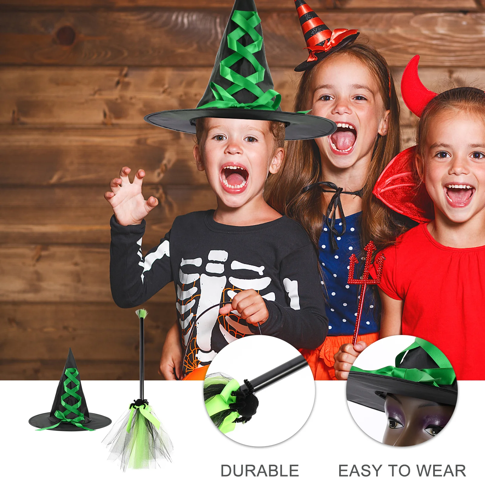 

1 set 1 Set Halloween Witch Hat Broom Kit Women Costume Party Wizard Cap Cosplay Props Festival Decorative Accessories