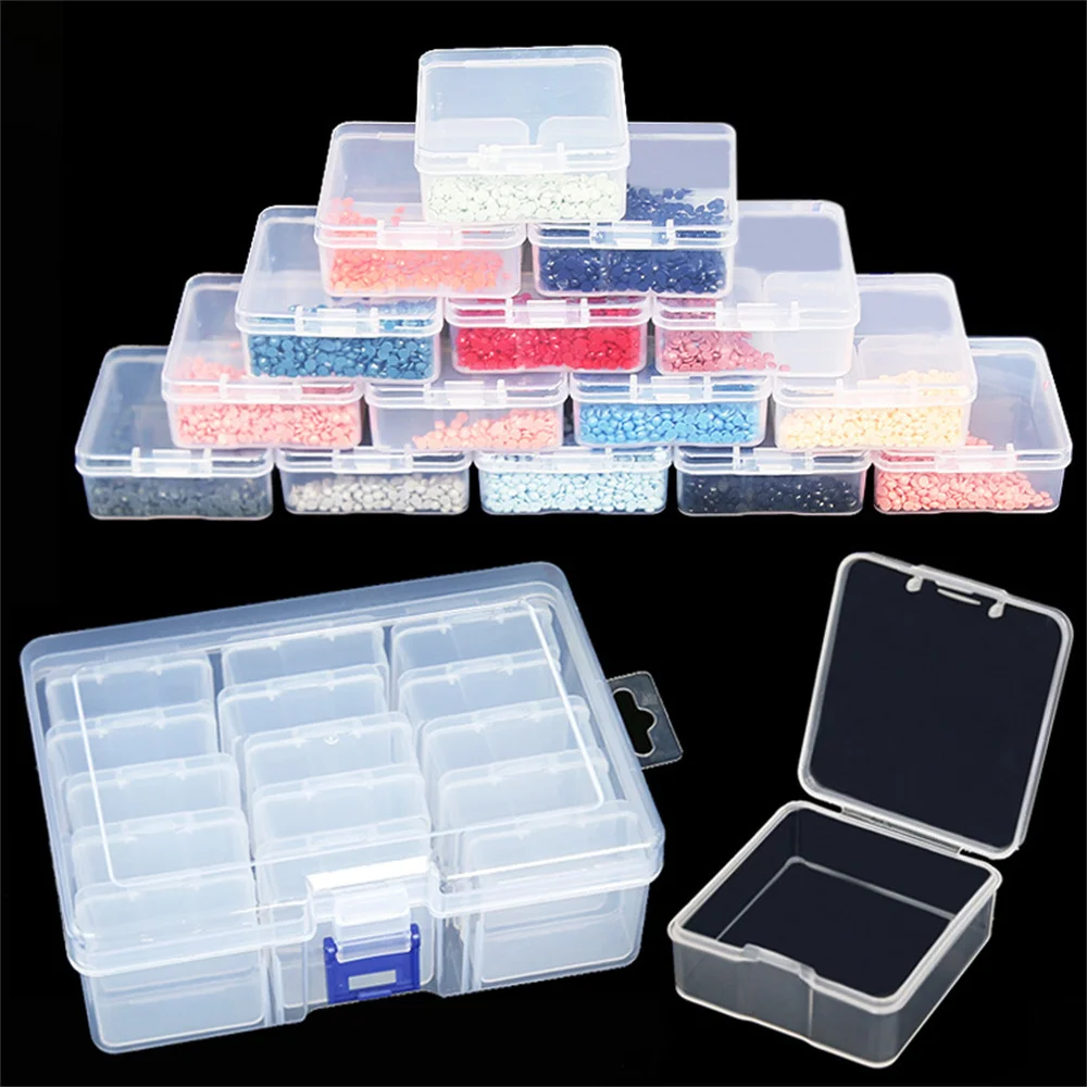 15/24/30/42/52Grids Diamond Painting Tool Storage Box 5x5cm Transparent Plastic DIY Organizer Case Beads Nail Art Parts Box