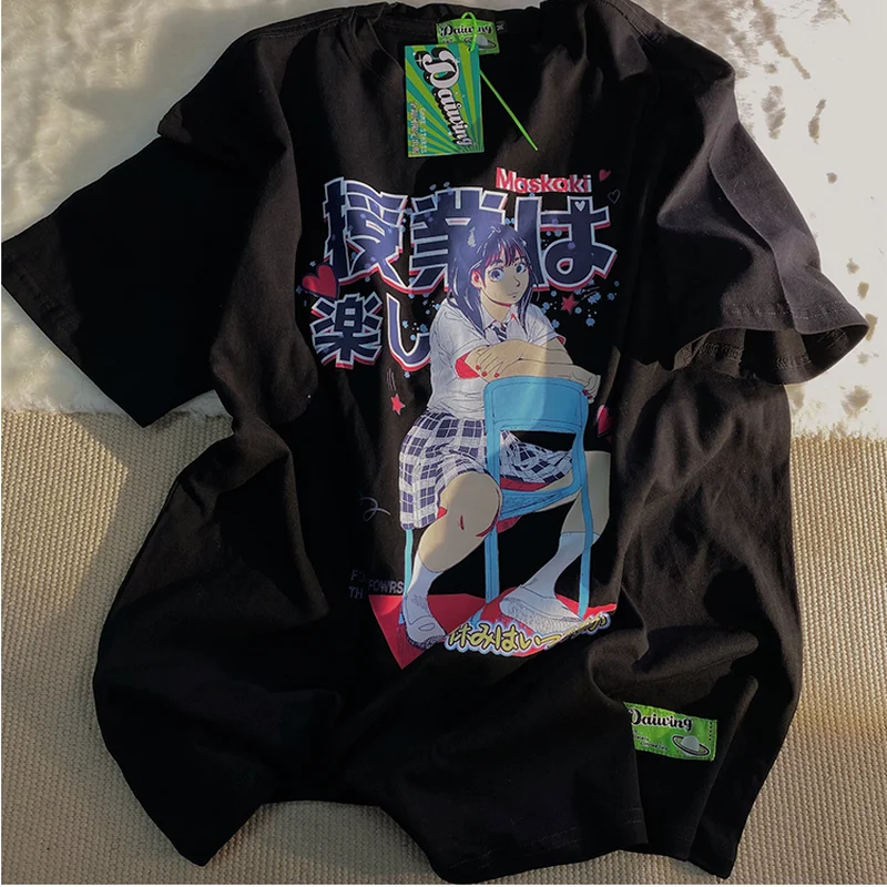 Cartoon stampato All Match stile giapponese Casual allentato moda Basic Streetwear Harajuku donna donna manica corta Top t-shirt