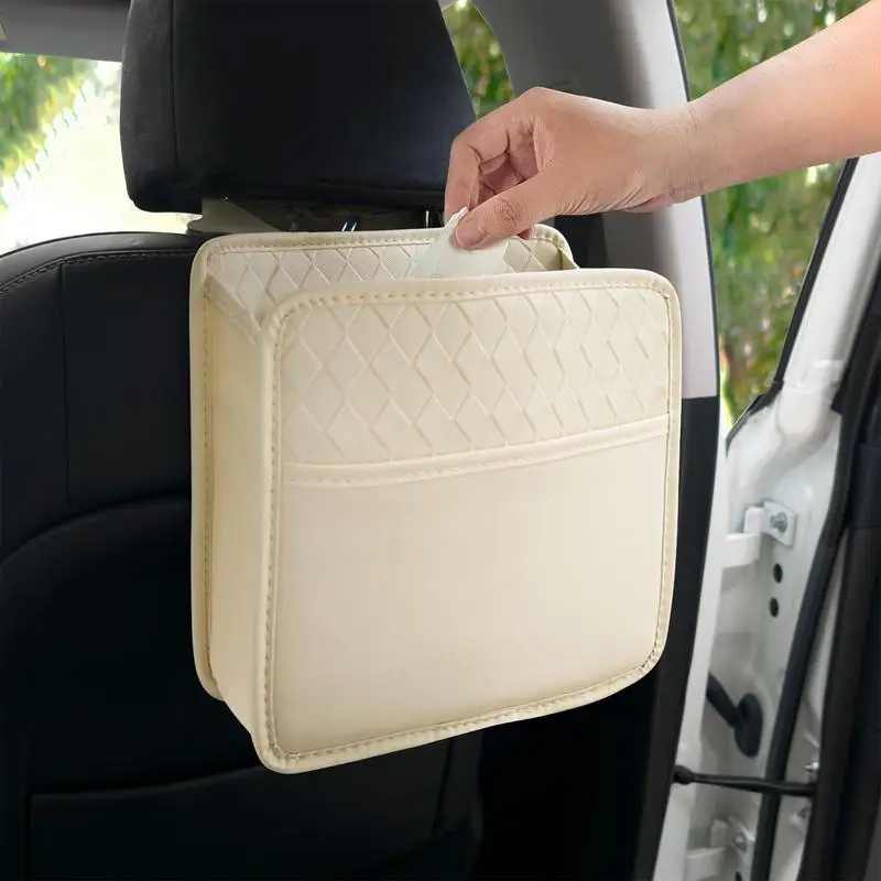 Backseat Pockets for Car Artificial Leather Car Seat Back Bag with Compartments Road Trip Must-Have Embossed Pattern Automotive