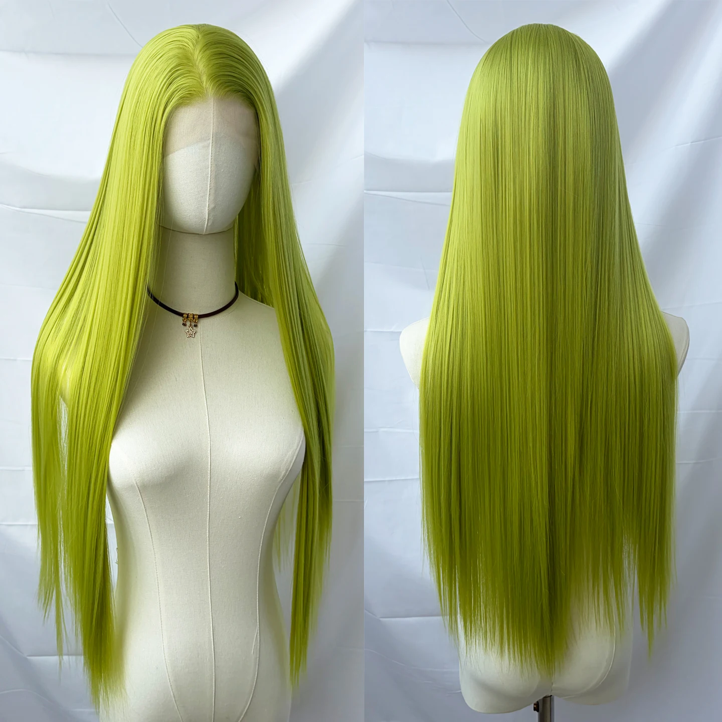 Green 13x4 Synthetic Lace Front Wigs for Women Heat Resistant Hair Glueless Wig 26 Inch Long Silky Straight Wig Cosplay Daily