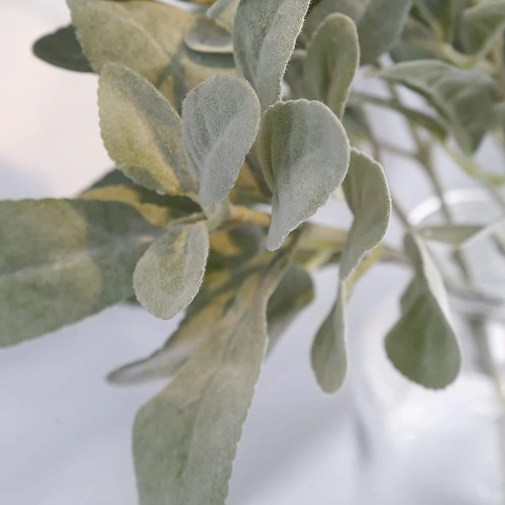 Tiges d'oreilles en Faux agneau, 5 pièces, verdure artificielle floquée, feuilles d'oreilles solides pour la maison, le mariage, artisanat de bricolage, nouvelle collection