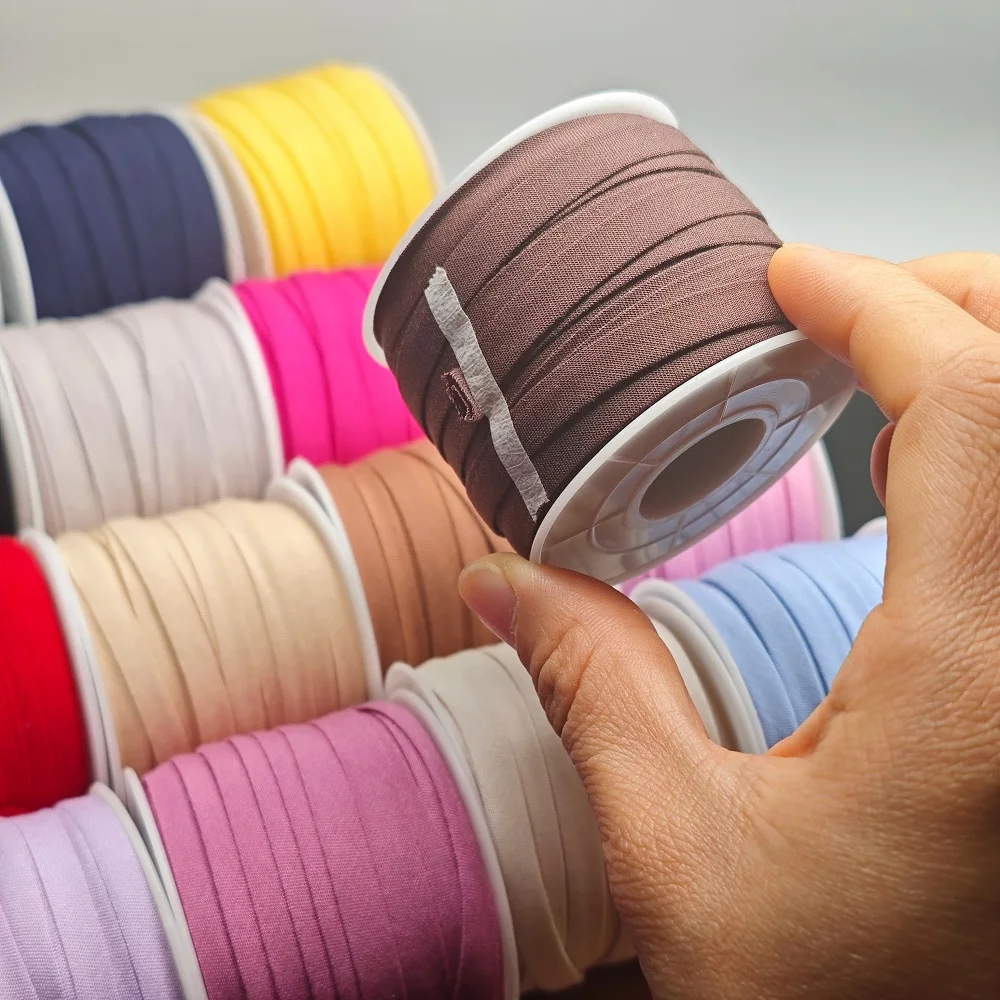 0,6 cm Reines Baumwoll-Schrägband, Vorgefaltetes Bügelfreies Weiches Bindeband für Chiffon- und Seidenstoffe, 15 Meter pro Rolle – Detail 1