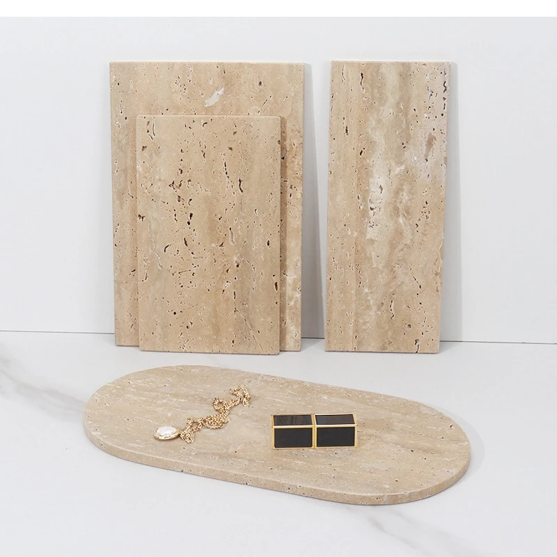 Nordic light luxury natural yellow cave stone tray Household cosmetics jewelry storage display Bathroom