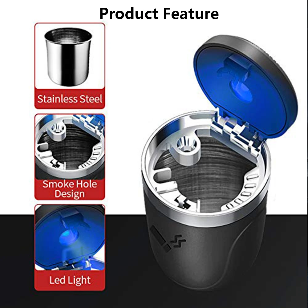 retardant cigarette ashtray Car Ashtray With LED Light Universal Alloy Ash Tray Car Retardant Cigarette  Holder Ash Tray Automotive Supplies ﻿