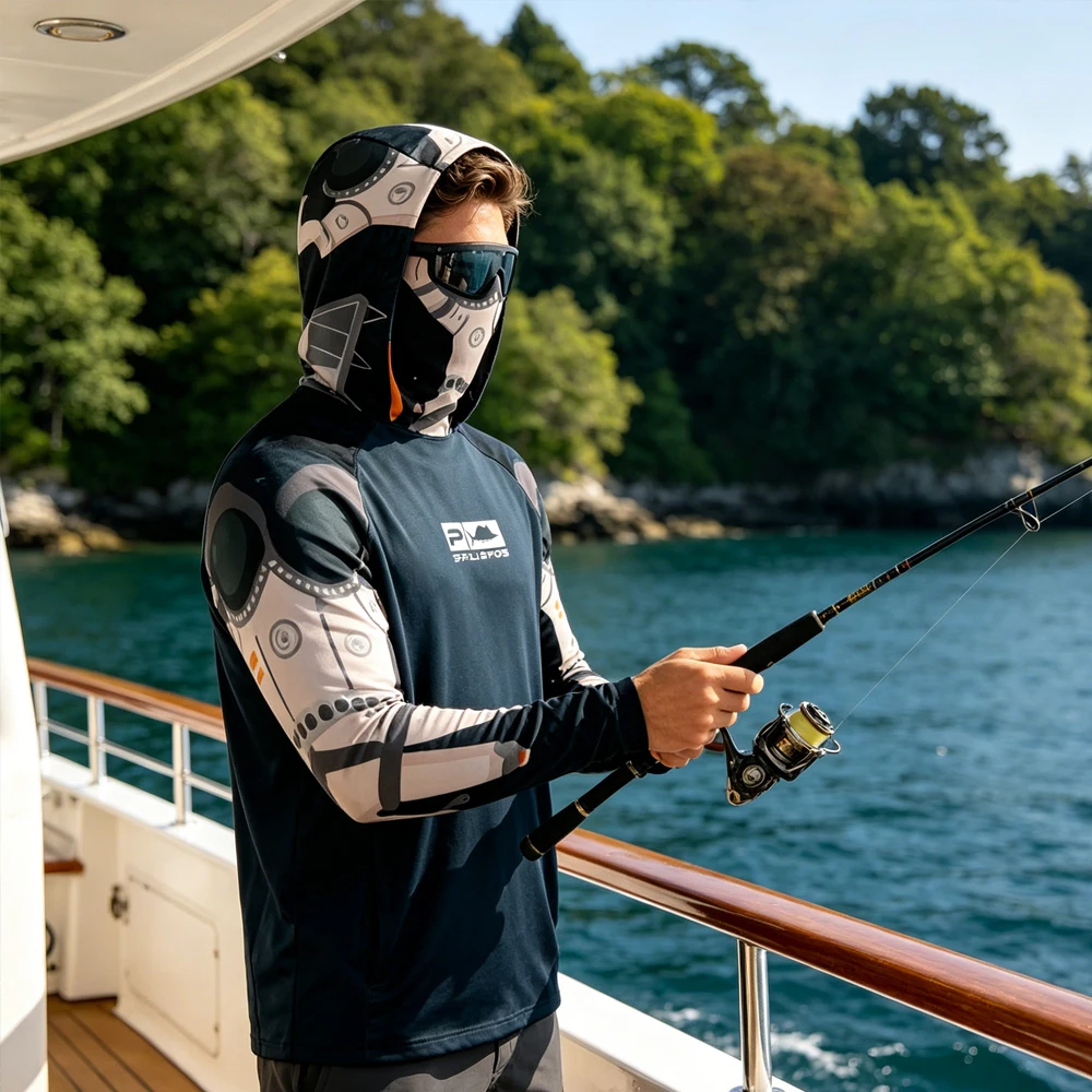 

Men's UPF 50+ Long Sleeve Fishing Shirts Fishing Hoodies with Hooded Face Cover Breathable Quick Dry for Fishing Hiking Camping