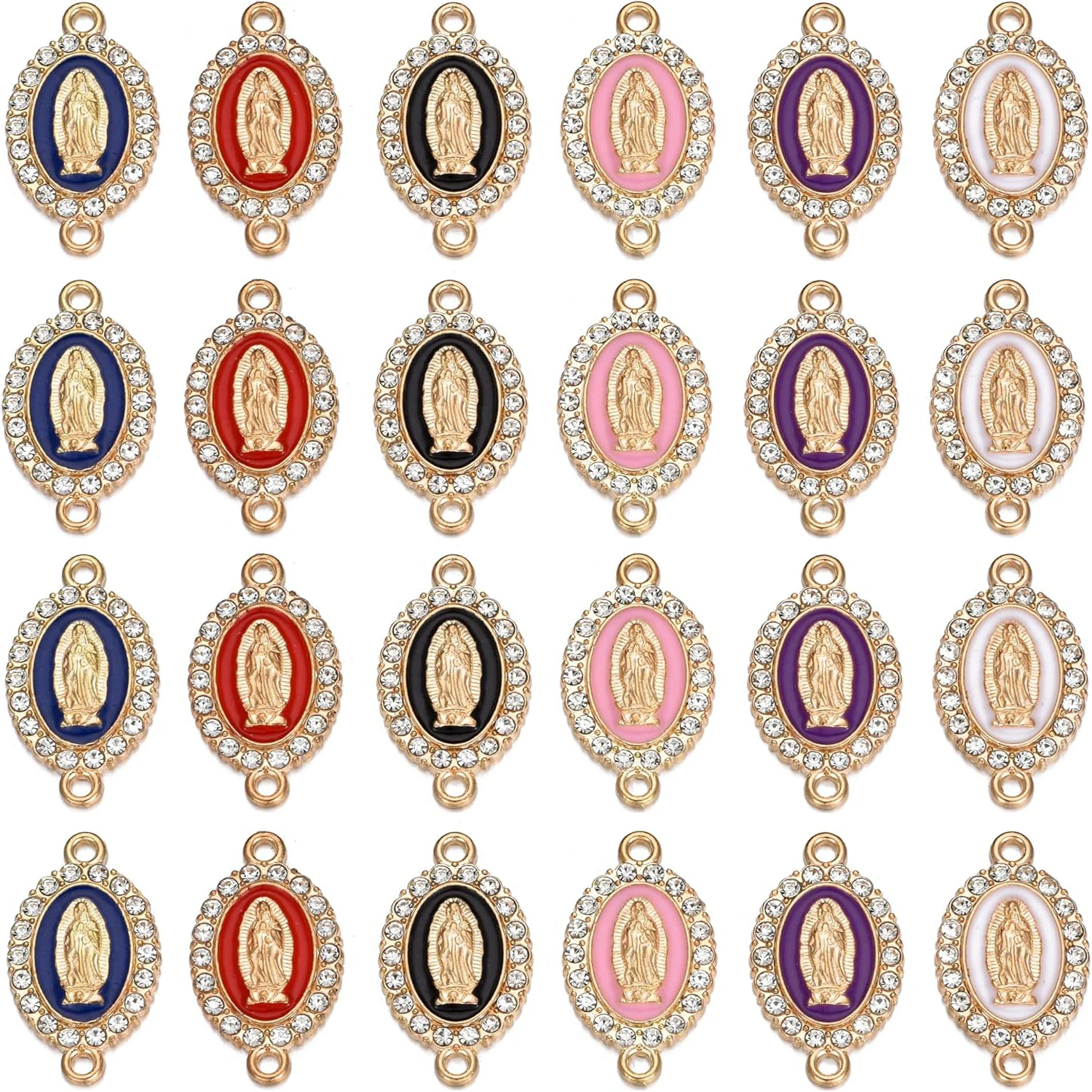 60 peças cores misturadas virgem maria link medalha milagrosa esmalte liga strass nossa senhora crucifixo conexão para fazer jóias