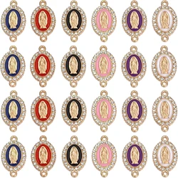 60pcs Mix Color Virgin Mary Link Miraculous Medal Enamel Alloy Rhinestones Our Lady Crucifix Connection for Jewelry Making