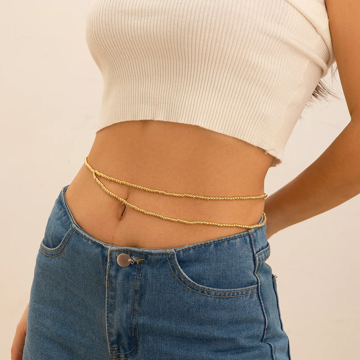 Retro Gold Color Bead Bead Waist Chain women 2024  Simple Creative Sweet Girl Body Chain Beach Fashion Charm Jewelry