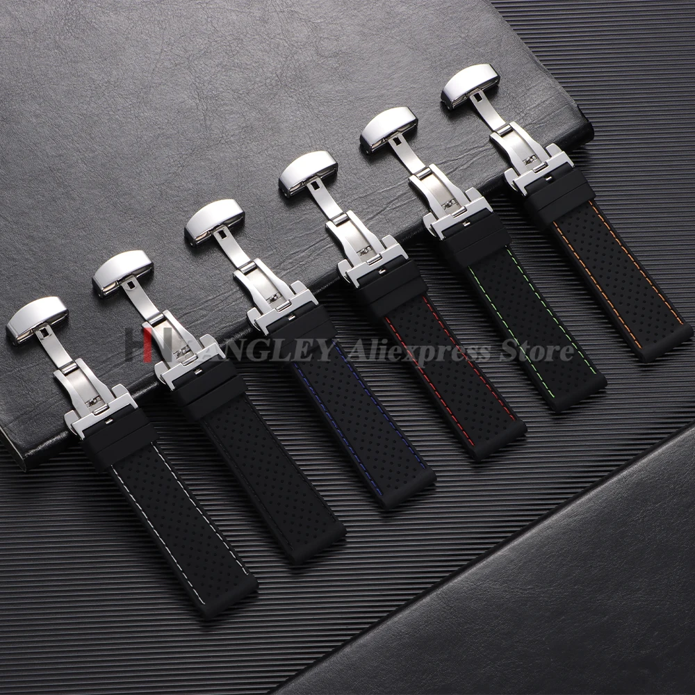 Cinturino per orologio in silicone premium 20mm 22mm Fibbia a farfalla Cinturino in gomma morbida impermeabile Cinturino traspirante Cinturini universali di ricambio