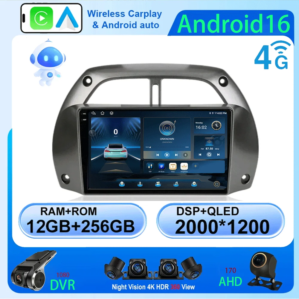 

LJZN Car Radio Android 16 wireless Carplay Auto for Toyota RAV4 2001- 2006 Navigation GPS Multimedia Player Stereo video wifi+4G