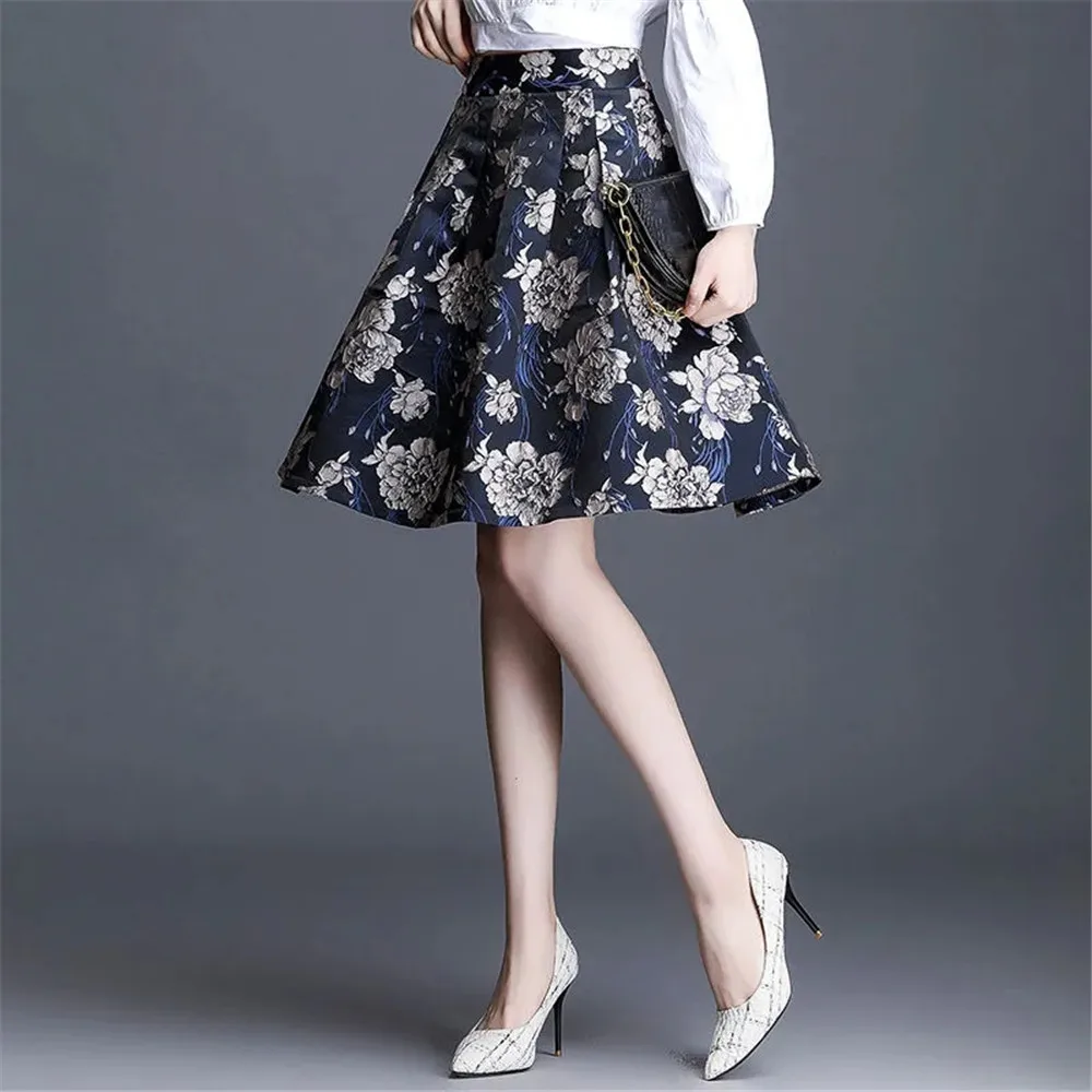 Bedrukt A-Lijn Rok Halve Rok Dames Zomer Nieuwe Hoge Taille Geplooide Rok Afslankend Effect Oversized Gezwollen Herfst Korte Rok