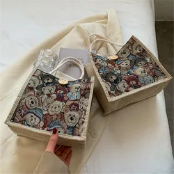 Borsa con cerniera con bottone in lino borsa per imballaggio regalo borsa per la spesa grande con motivo floreale borsa per il pranzo portatile da spiaggia per donna nuova moda