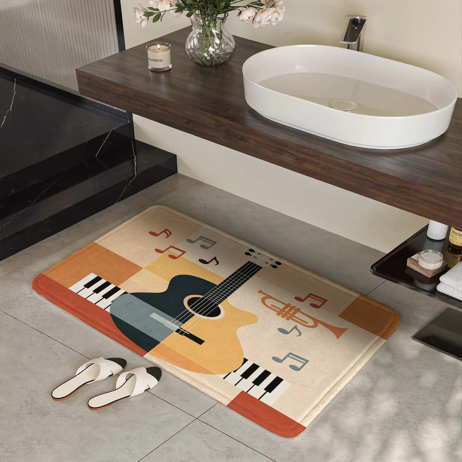 Boho Music Notes Guitar Doormat Mat for Entryway Decor Modern Musicians Lover Gift Piano Key Sound Art Indoor Rug