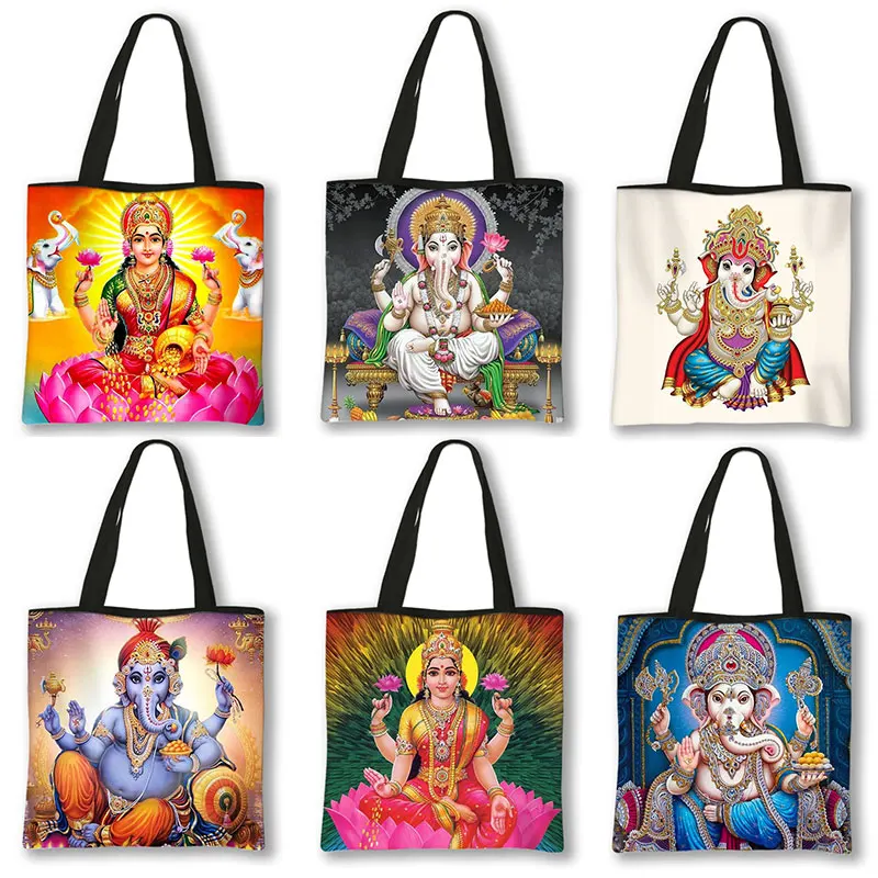 Indian Gods Vishnu Shoulder Bag Brahma and Shiva Handbags Eco Reusable Tote Bag Radha Krishna Casual Large Capacity Shopper Bags