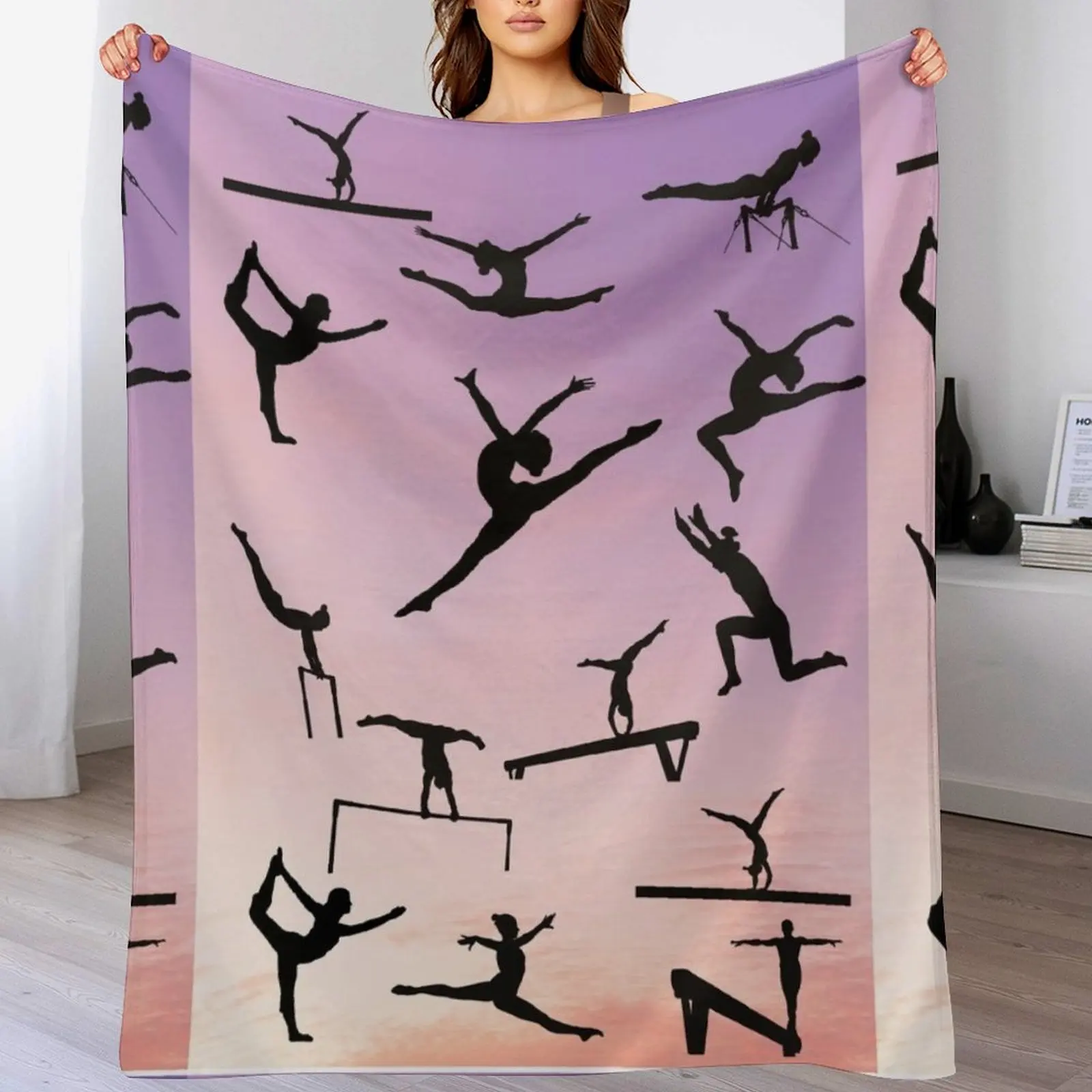 Silhouette of Female Gymnast in Sunset Throw Blanket decorative Decorative Beds christmas decoration Blankets