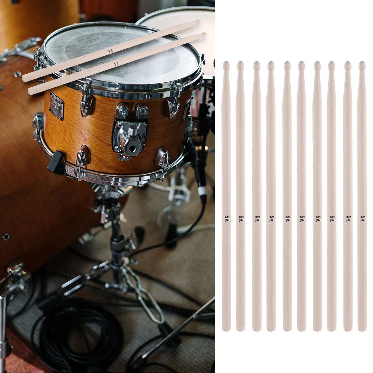 

5Pairs Drumsticks Maple 5a Non-Slip Surface Perfect for Practice Concert Band Performance Drum Sticks Musical Use