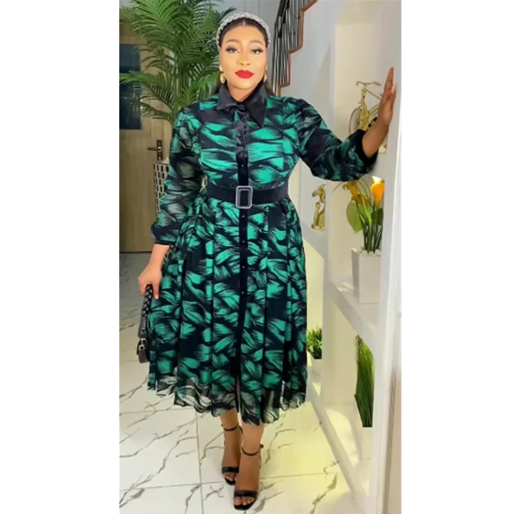 

Long Sleeve Chiffon Dresses For Women African Dashiki Print Robe Dubai Abayas Wedding Party Birthday Gown 2024 Africa Clothing
