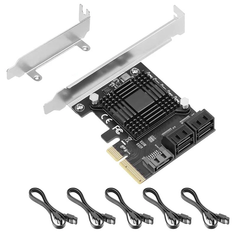 

PCIE To 5-Port SATA III 6 Gbps SATA Controller Expansion Card Computer Case Adapter Card JMB585 With 5 Cables