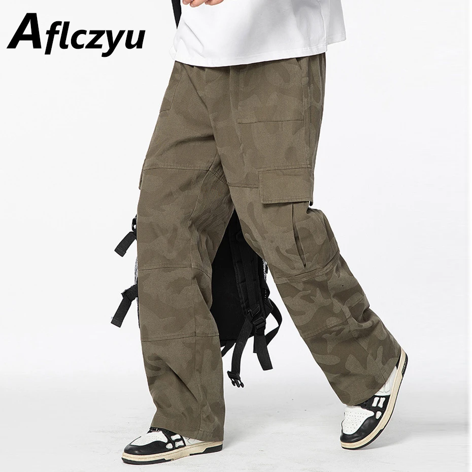 

Camouflage Cargo Pants Men Fashion Casual Camping Pants Harajuku Straight Military Pants Male Elastic Waist Trousers