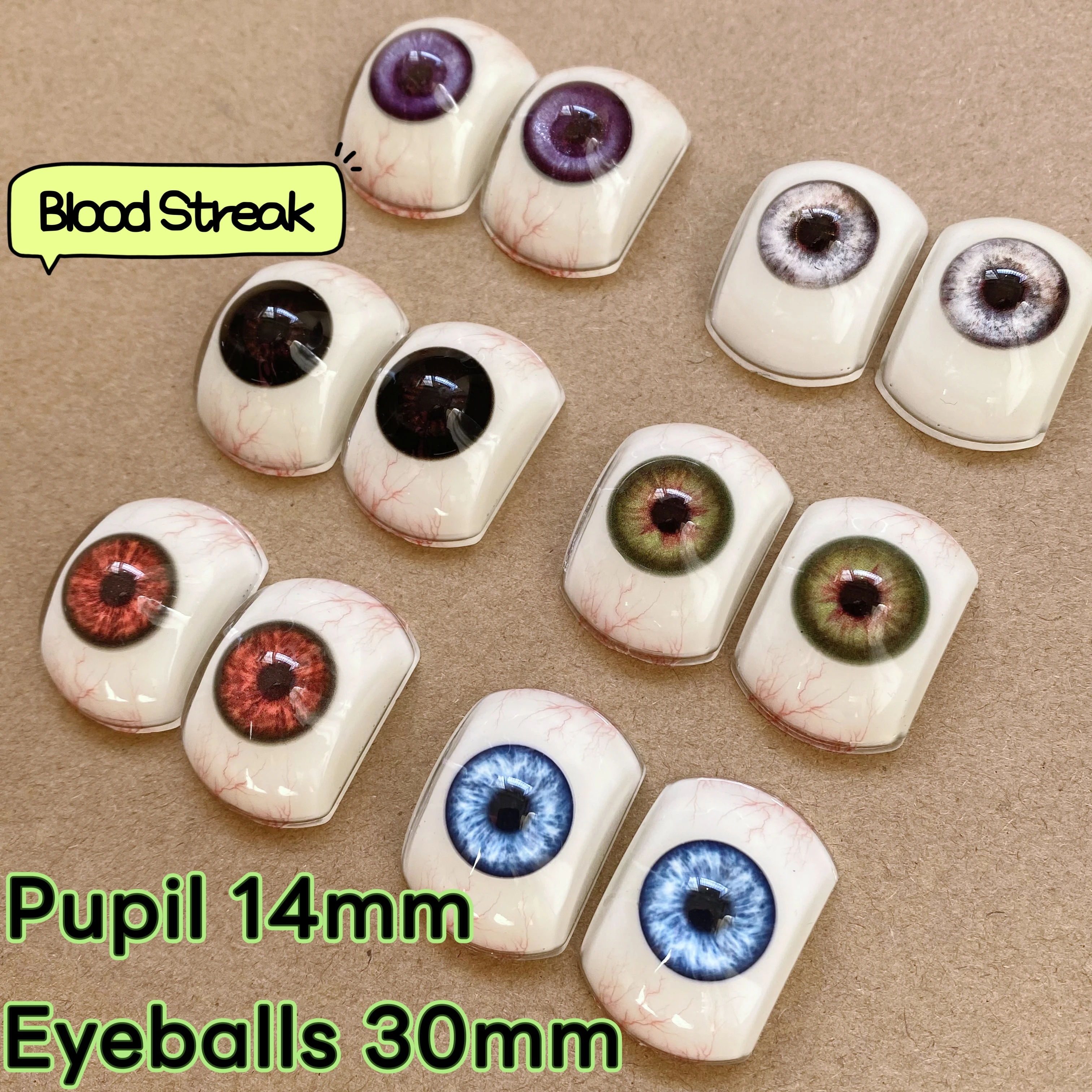 دمية سيليكون مع مقل عيون بلود شوت، دمية بالحجم الطبيعي مع عيون واقعية، أكريليك جميل على شكل قارب، تلاميذ 30 مم، قطر 14 مم #1