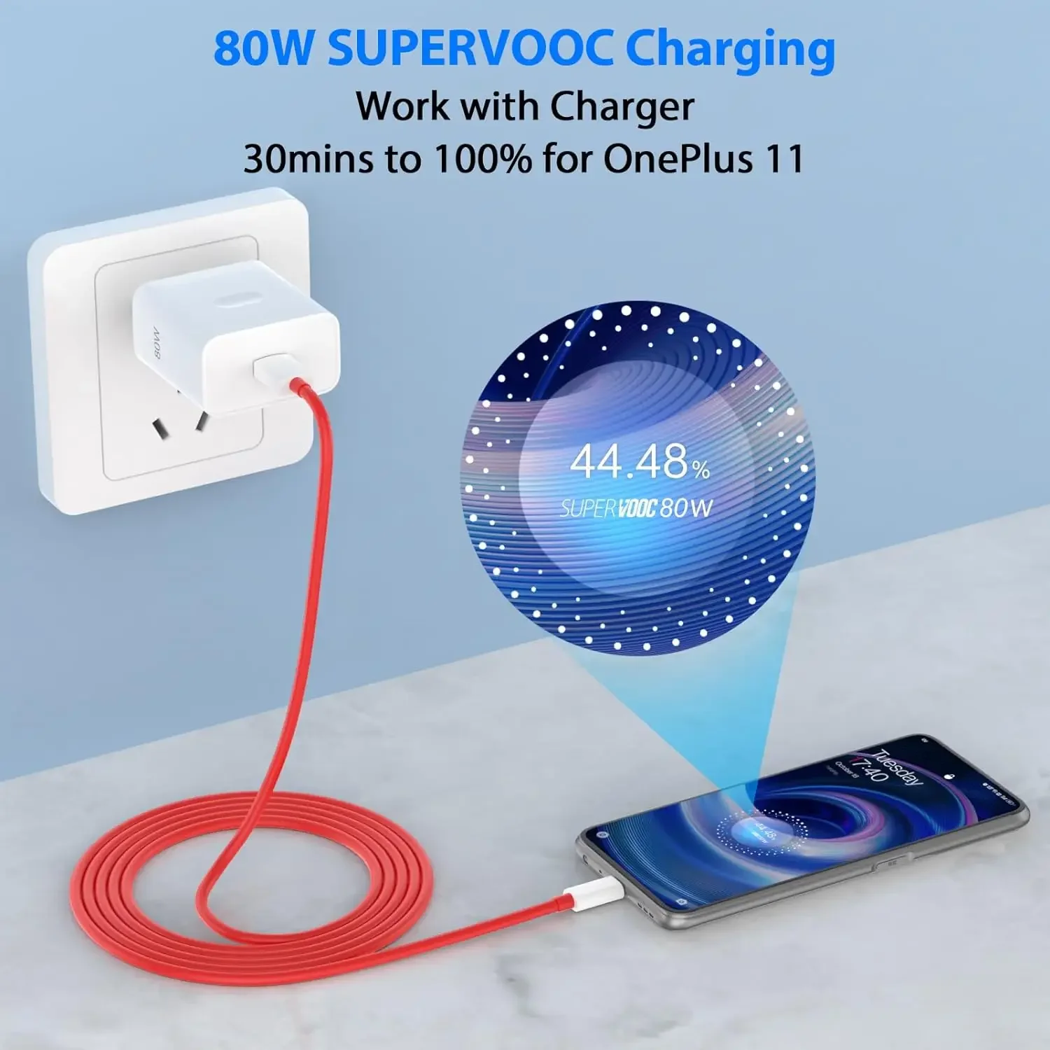 80W SuperVOOC EU Fast Wall Charger for OnePlus 9 9R 10 12 12R Nord 2T CE 2 3 Lite OPPO realme 8 GT NEO 3 Type C USB Charge Cable