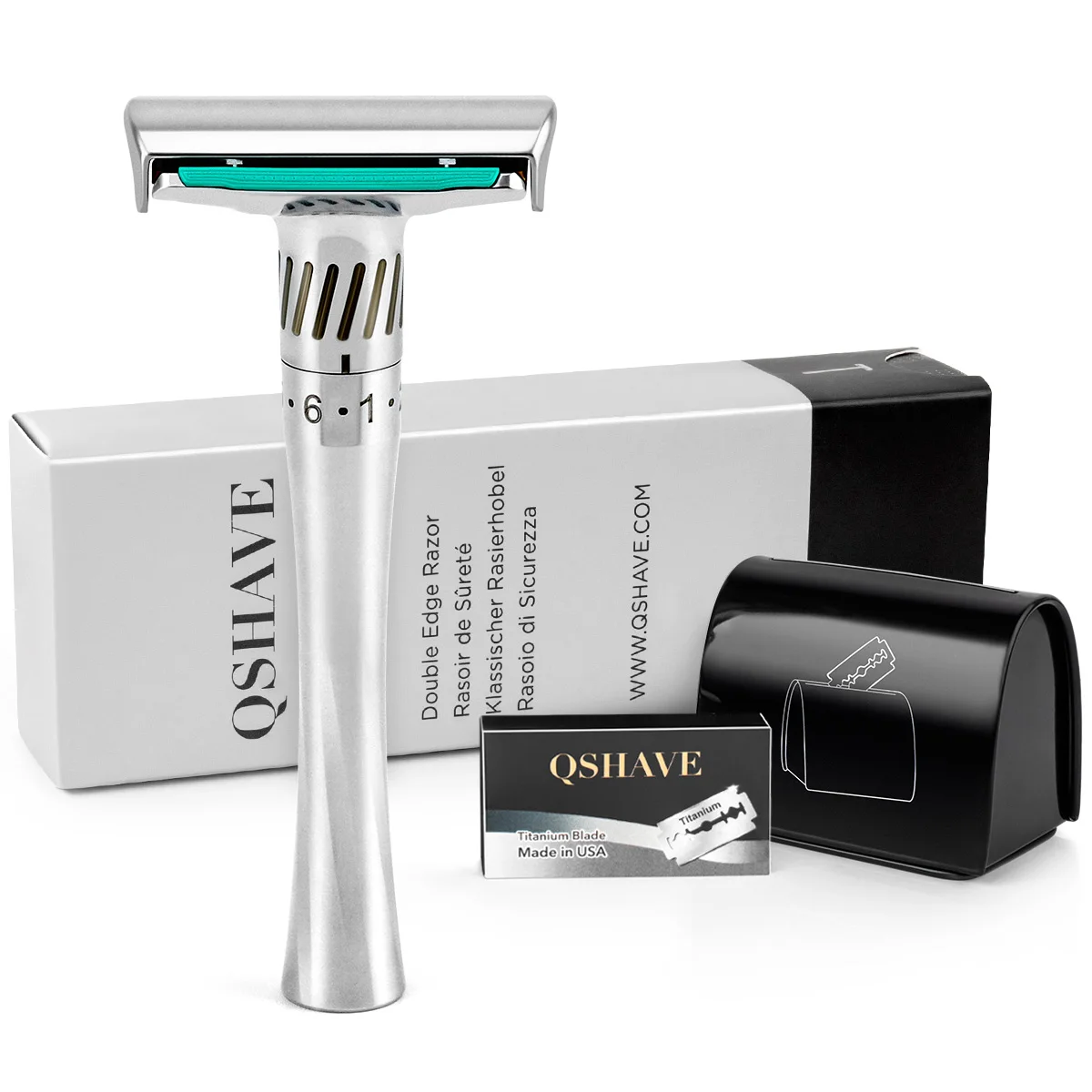 

Улучшенная Регулируемая бритва QSHAVE с двойным краем, Классическая Безопасная бритва: с смазочной лентой и поворотной ручкой, включает в себя 5 зубцов
