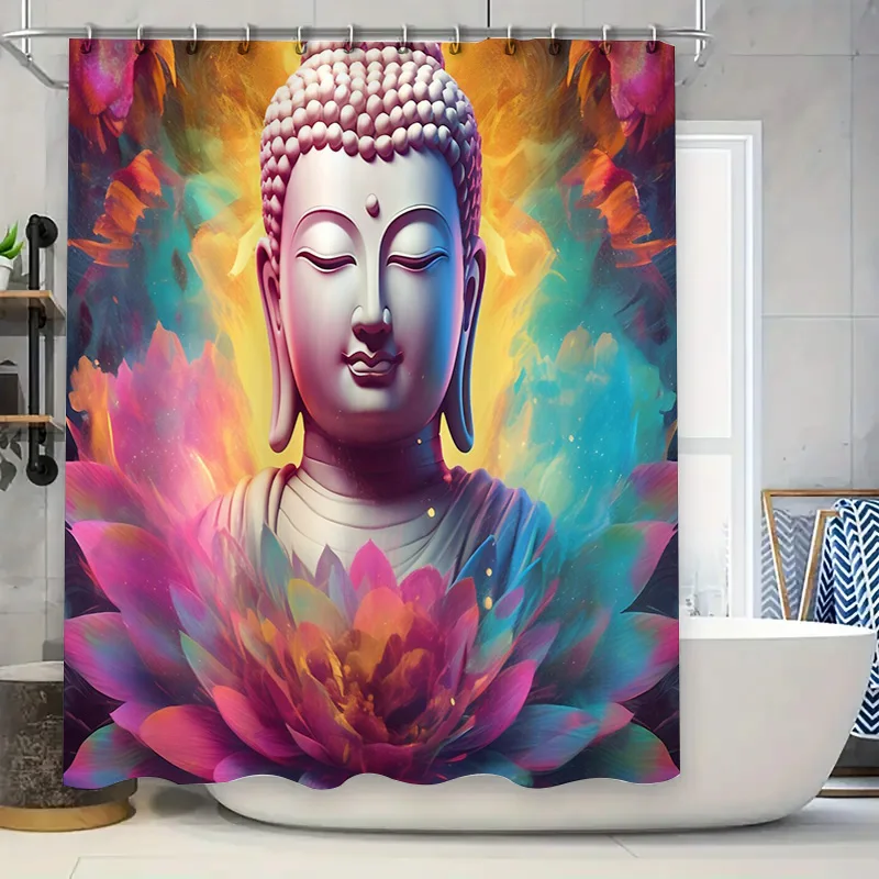 

Занавеска для душа с цветком лотоса Будда Дзен Медитация Бирюзовый художественный декор для ванной комнаты Духовный настенный подвесной мирный домашний декор