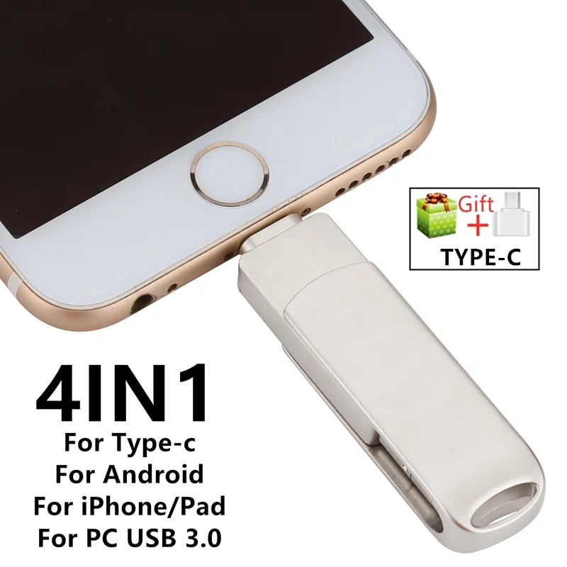 360° Rotation 256GB Metal OTG Flash Drive 512GB 128GB Pendrive for IPhone/iPad/iOS/OTG Type-C Micro External Storage Devices