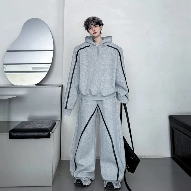 Conjunto de Casaco e Calças com Zíper Estilo Y2K para Homens, Moda Chic e Tendência, Roupas de Inverno para Festas e Noites em Clubes