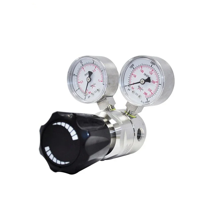 WR11 Dual Gauge Gas Pressure Regulator, Stainless Steel Pressure Reducer 0-30psi 1/4" Internal Thread for Nitrogen Oxygen