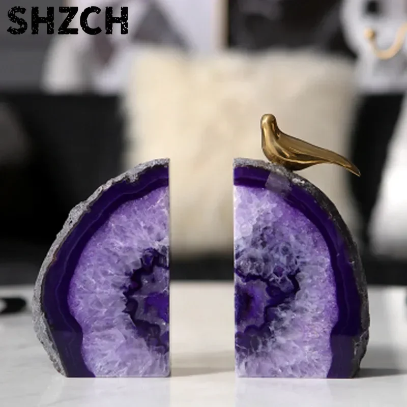 Nordic Natural Agate Crystal Bookends Creative Geode Book Ends Tabletop Decor Ornament for Office Desk Model Room Home Decor