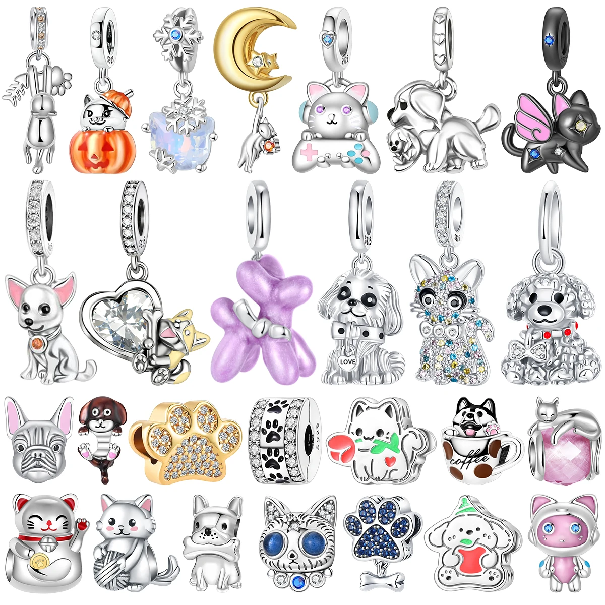 

Серебро 925, милый мультяшный металлический кулон для домашних животных, собак, кошек, подвески, бусины с принтом лапы животных, браслет «сделай сам», детали ожерелья, ювелирные изделия, подарок