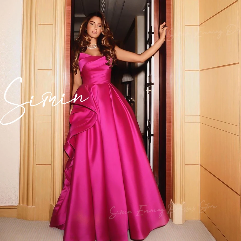 

Simin-Women's Satin Pleat and Floor-Length Pretty Formal Party Gown, Saudi Strapless A-line elegant Evening dresses, 2024